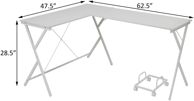 Alt view image 6 of 6 - White L-shaped Computer Desk with CPU Holder
