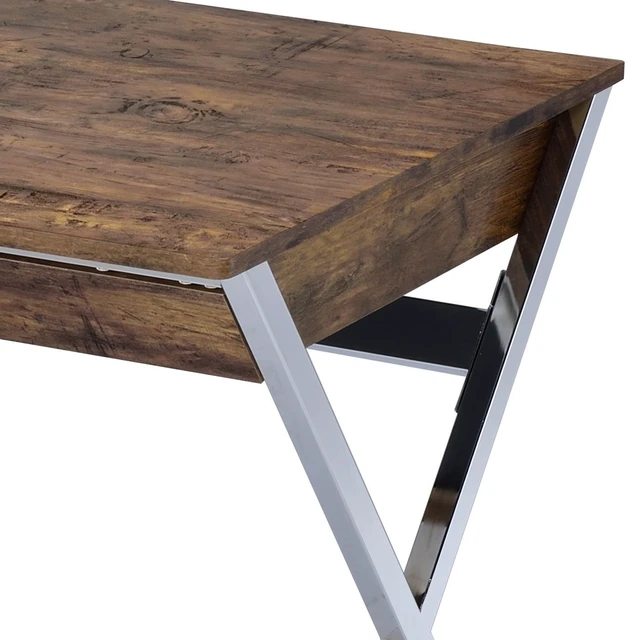Alt view image 4 of 5 - Weathered Oak and Chrome 2-drawer Writing Desk