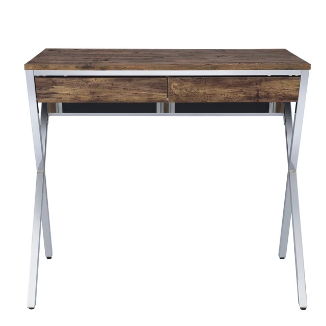 Alt view image 3 of 5 - Weathered Oak and Chrome 2-drawer Writing Desk