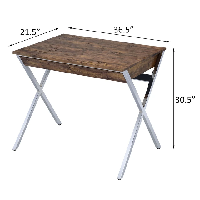 Alt view image 5 of 5 - Weathered Oak and Chrome 2-drawer Writing Desk