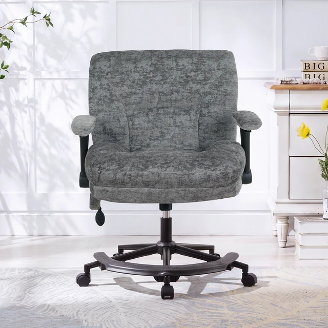 Alt view image 2 of 7 - Chenille Criss Cross Office Chair with Air Lumbar Support, Flip-up Adjustable Arms, Built-in Footrest & Rocking Function, 25" Wide Cross-Legged Swivel Desk Chair for Home Office Bedroom,Dark Grey.