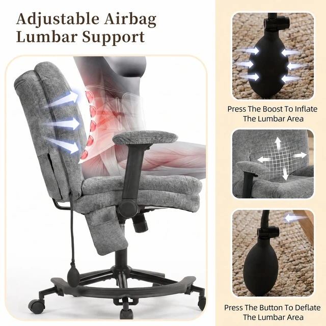 Alt view image 7 of 7 - Chenille Criss Cross Office Chair with Air Lumbar Support, Flip-up Adjustable Arms, Built-in Footrest & Rocking Function, 25" Wide Cross-Legged Swivel Desk Chair for Home Office Bedroom,Dark Grey.