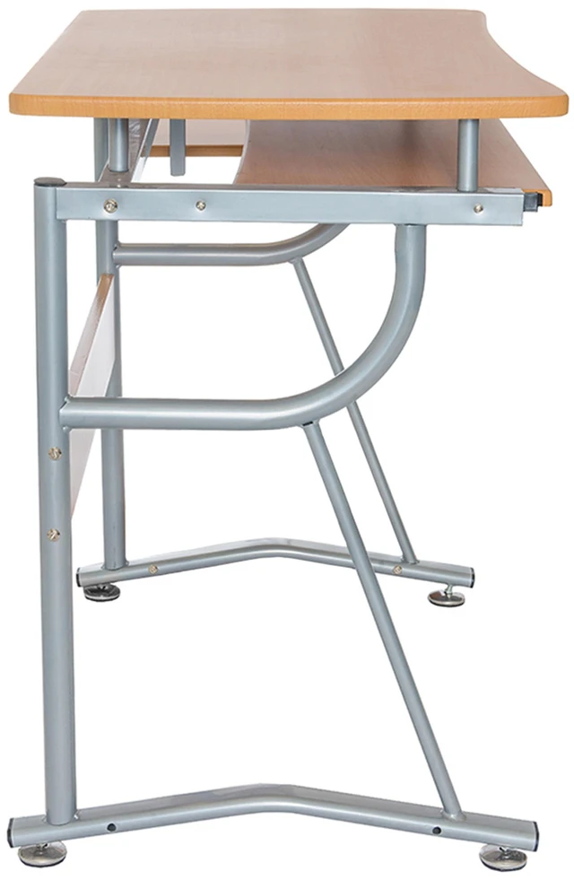 Alt view image 7 of 7 - Compact Computer Desk with Side Shelf and Keyboard Panel, Cherry