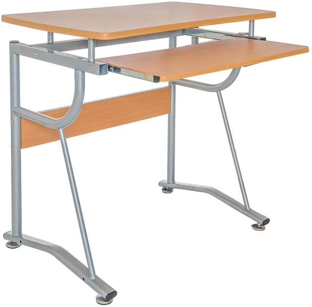 Alt view image 5 of 7 - Compact Computer Desk with Side Shelf and Keyboard Panel, Cherry
