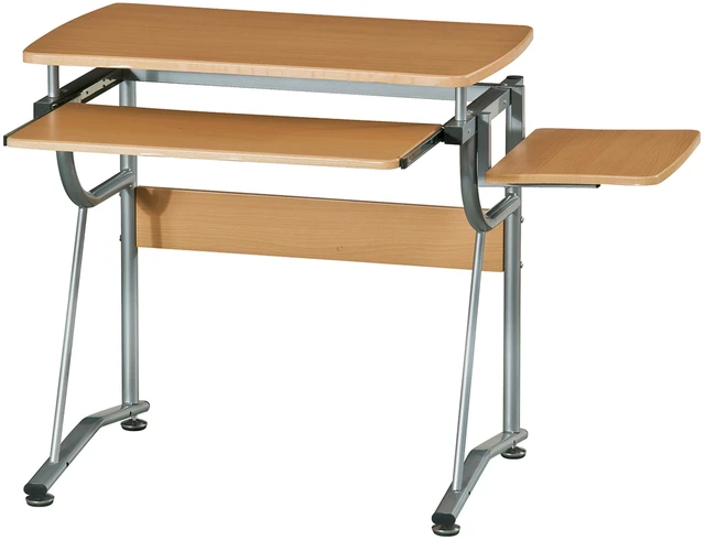 Alt view image 6 of 7 - Compact Computer Desk with Side Shelf and Keyboard Panel, Cherry