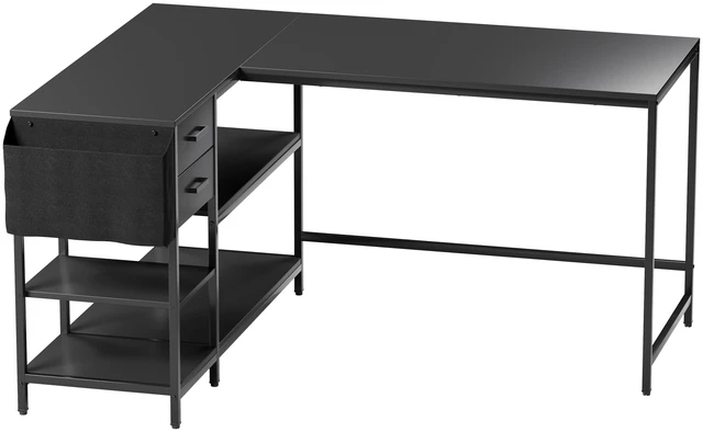 Alt view image 6 of 7 - Modern L-Shaped Desk with Storage. Corner Computer Desk with Shelves, Drawers & Fabric Organizer for Home or Office, Black