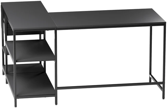 Alt view image 7 of 7 - Modern L-Shaped Desk with Storage. Corner Computer Desk with Shelves, Drawers & Fabric Organizer for Home or Office, Black