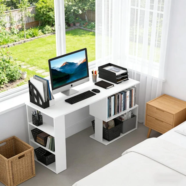 Main image of Writing Table Workstation,L Shaped Corner Computer Desk,360° Rotating Home Office Desk