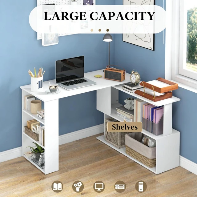 Alt view image 6 of 7 - Writing Table Workstation,L Shaped Corner Computer Desk,360° Rotating Home Office Desk