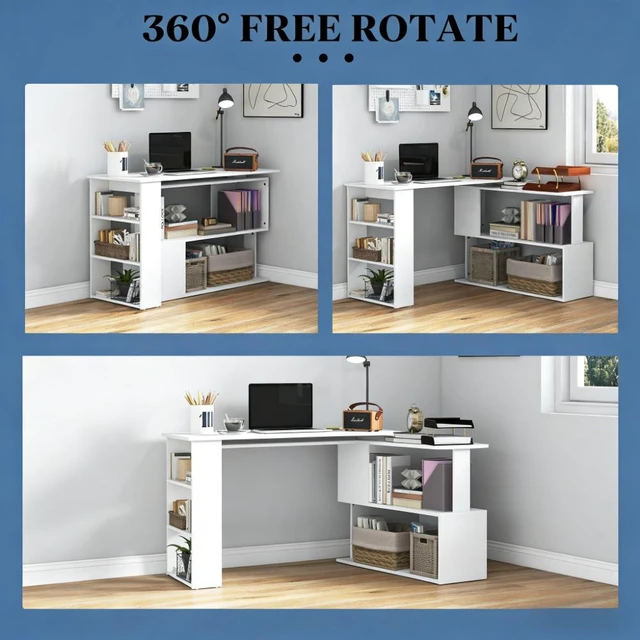 Alt view image 5 of 7 - Writing Table Workstation,L Shaped Corner Computer Desk,360° Rotating Home Office Desk