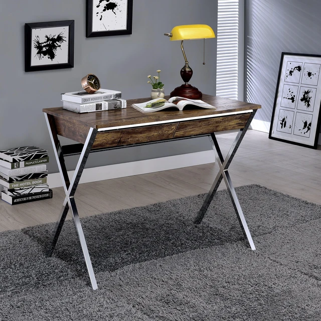 Main image of Weathered Oak and Chrome 2-drawer Writing Desk