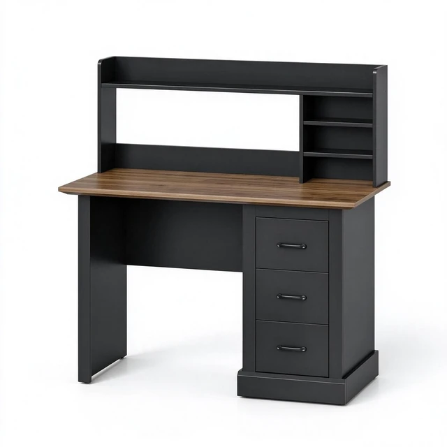 Alt view image 3 of 7 - Home Office Desk,Computer Desk,Writing Desk with 3 Drawers and Storage Shelves(Only Office Desk)