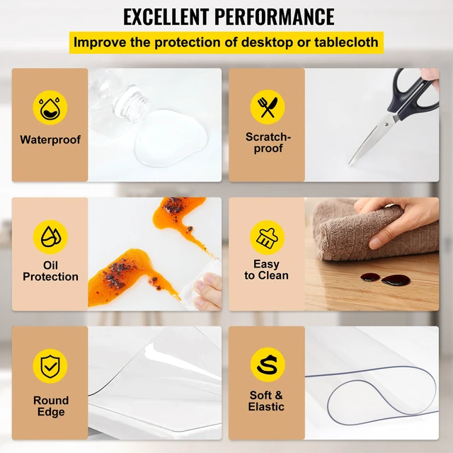 Alt view image 4 of 7 - Plastic Table Cover 36 x 60 Inch, 2 mm Thick Clear Table Protector, Rectangle Clear Desk Mat, Waterproof & Easy Cleaning for Office Dresser Night Stand