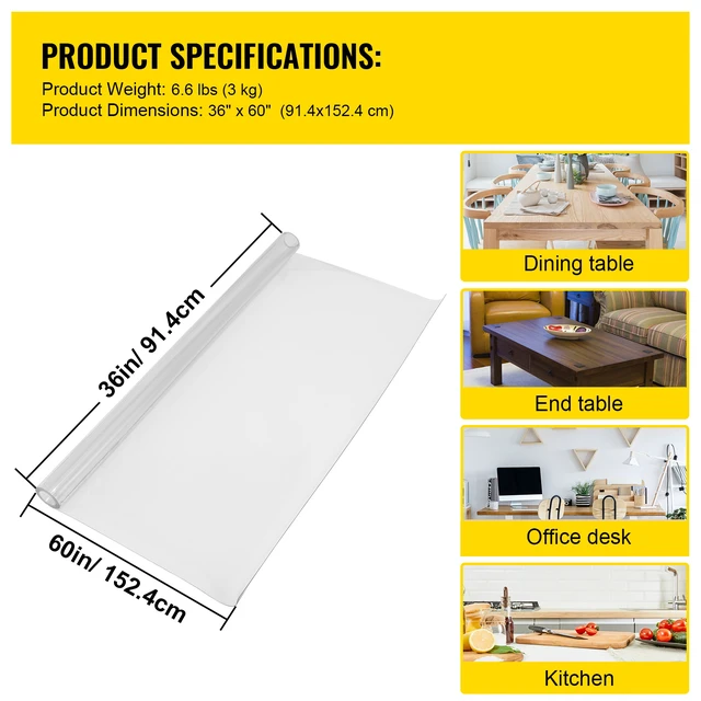 Alt view image 7 of 7 - Plastic Table Cover 36 x 60 Inch, 2 mm Thick Clear Table Protector, Rectangle Clear Desk Mat, Waterproof & Easy Cleaning for Office Dresser Night Stand