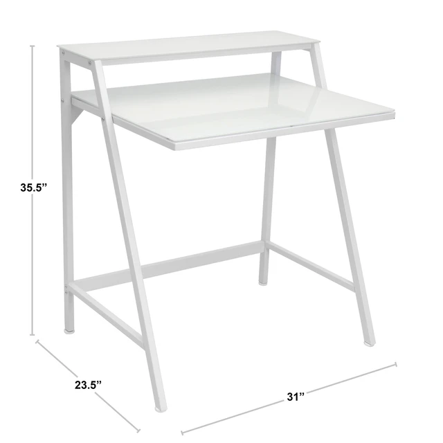 Alt view image 2 of 7 - 2-Tier Contemporary Office Desk in White Steel and White Wood