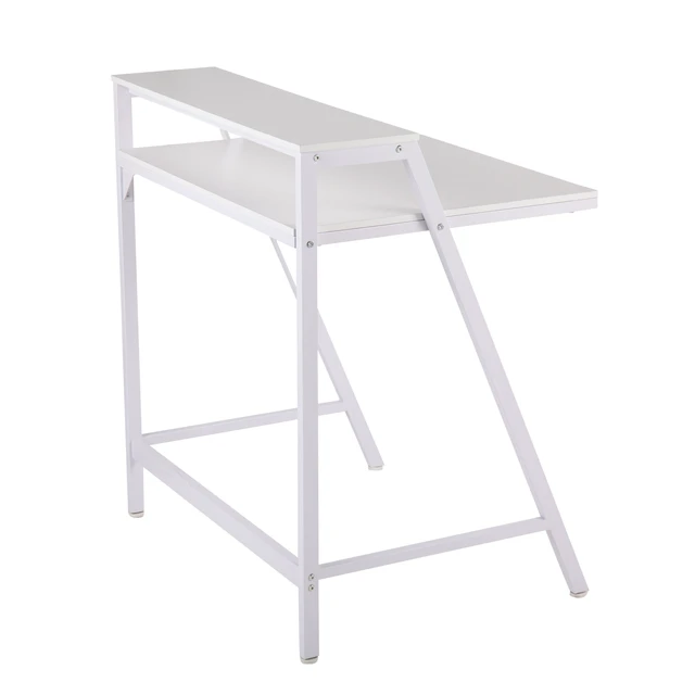 Alt view image 4 of 7 - 2-Tier Contemporary Office Desk in White Steel and White Wood