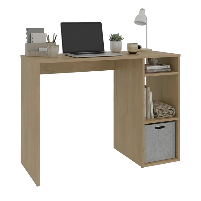 Alt view image 5 of 7 - Computer Desk with 3 Shelves and 1 Basket - Natural Oak