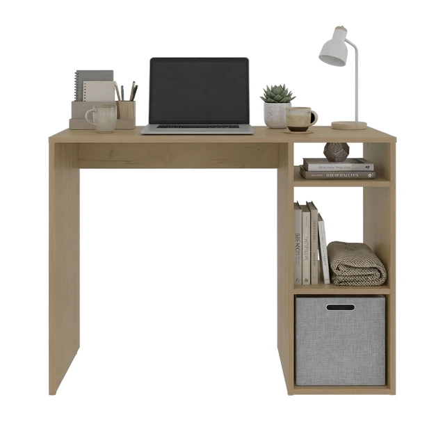 Alt view image 6 of 7 - Computer Desk with 3 Shelves and 1 Basket - Natural Oak