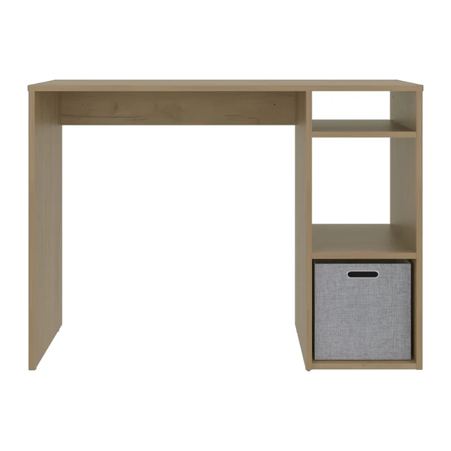 Alt view image 4 of 7 - Computer Desk with 3 Shelves and 1 Basket - Natural Oak