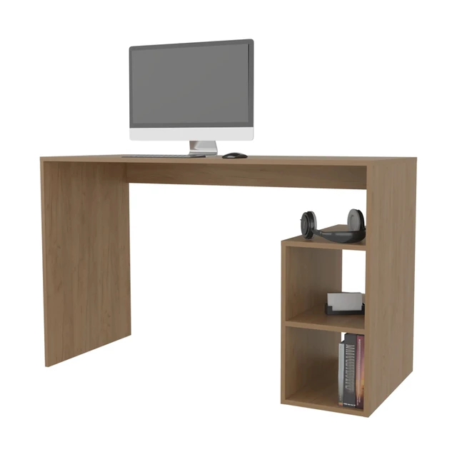 Alt view image 3 of 5 - Natural Oak Computer Desk with Open Storage and Open Shelf