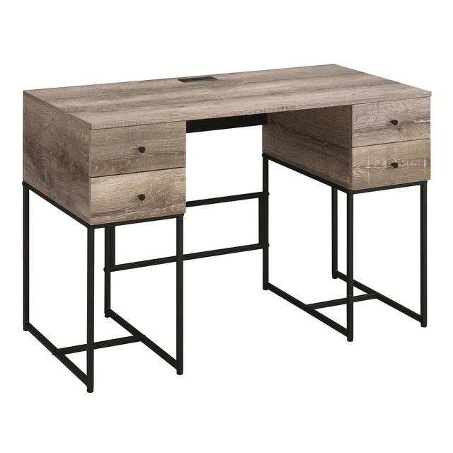 Alt view image 2 of 7 - Rustic Oak and Black 4-drawer Writing Desk