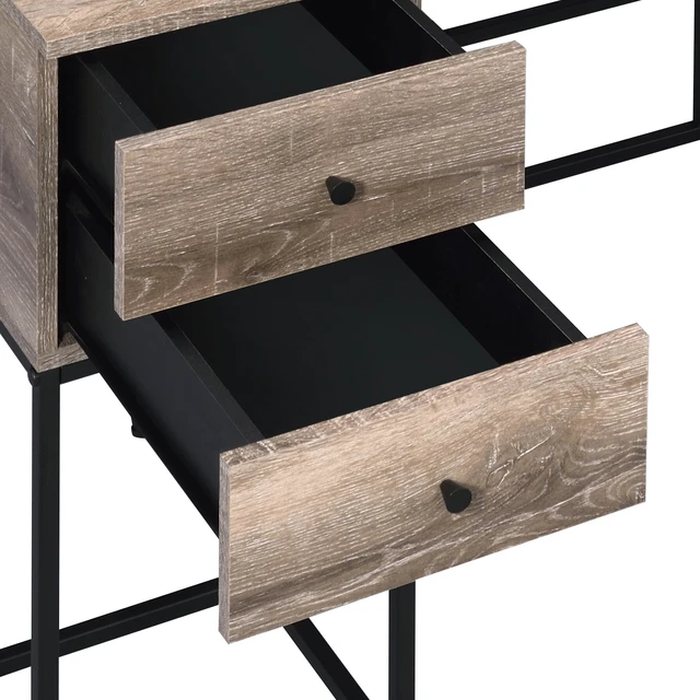 Alt view image 5 of 7 - Rustic Oak and Black 4-drawer Writing Desk