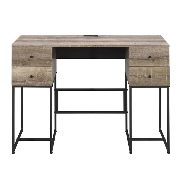 Alt view image 3 of 7 - Rustic Oak and Black 4-drawer Writing Desk