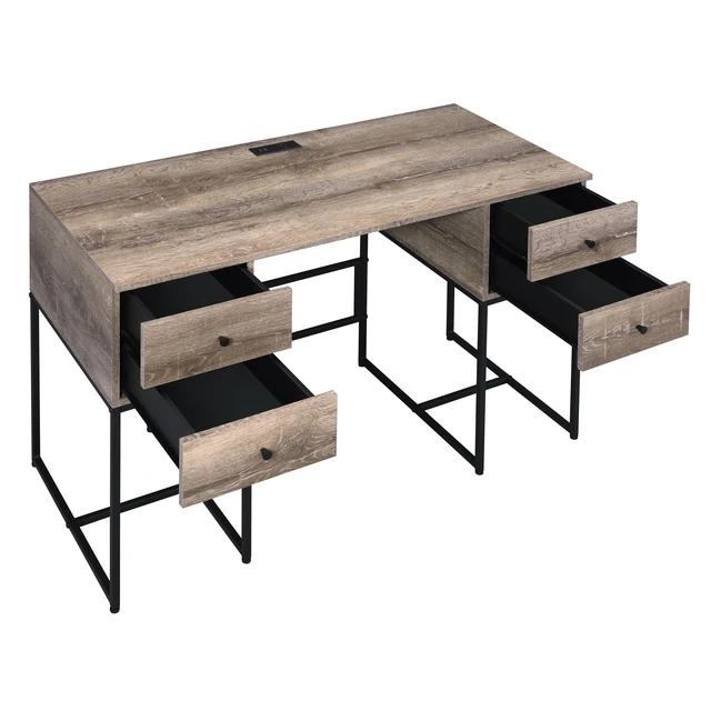 Alt view image 4 of 7 - Rustic Oak and Black 4-drawer Writing Desk