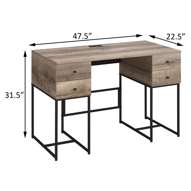 Alt view image 7 of 7 - Rustic Oak and Black 4-drawer Writing Desk