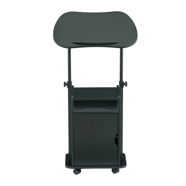 Alt view image 7 of 7 - Sit-to-Stand Rolling Adjustable Laptop Cart With Storage, Black