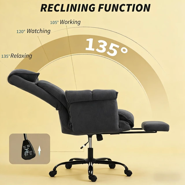 Alt view image 2 of 6 - Reclining Desk Chair,High Back Office Chair