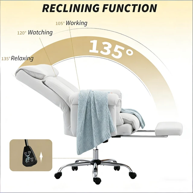 Alt view image 2 of 7 - Reclining Desk Chair with Footrest,High Back Office Chair