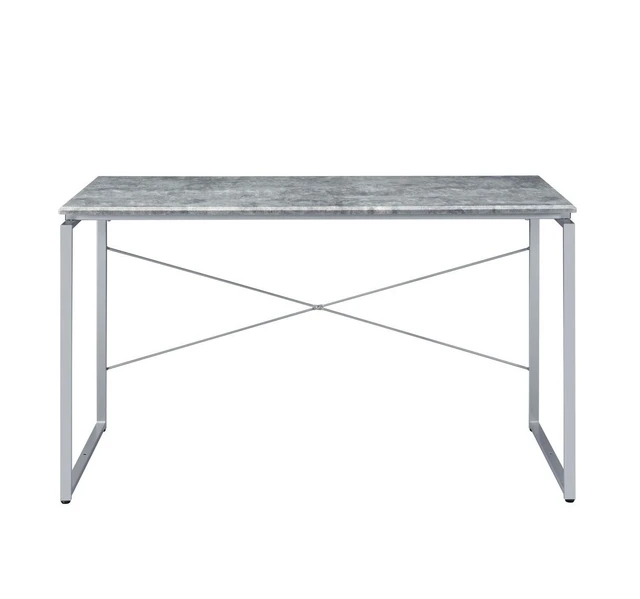 Alt view image 3 of 6 - Metal Frame Writing Desk 1pc Wooden Home Office Furniture Faux Concrete & Silver Finish Laptop Table