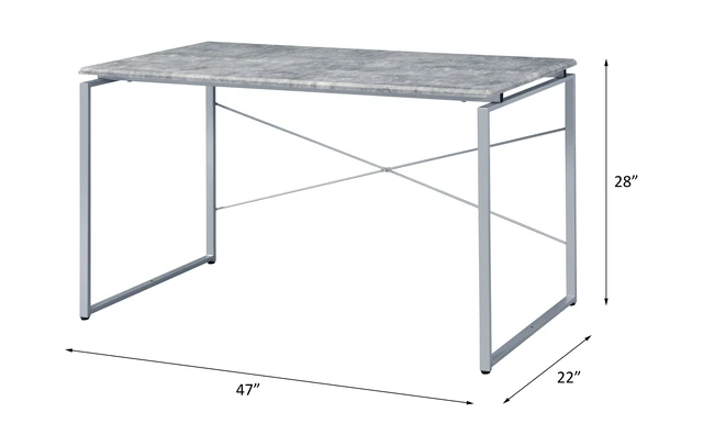 Alt view image 4 of 6 - Metal Frame Writing Desk 1pc Wooden Home Office Furniture Faux Concrete & Silver Finish Laptop Table