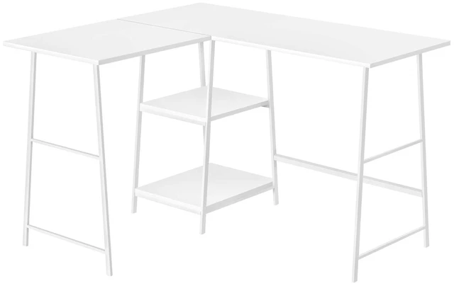 Main image of Computer Desk, Home Office, Corner, Storage Shelves, 48"l, L Shape, Work, Laptop, White Laminate, White Metal, Contemporary, Modern