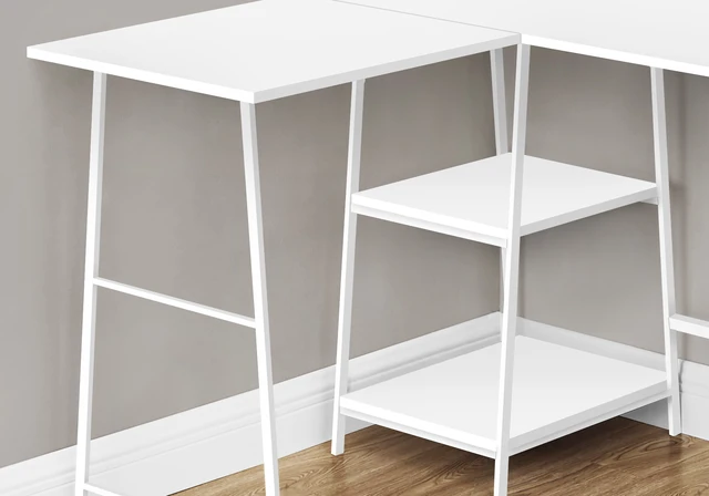 Alt view image 2 of 5 - Computer Desk, Home Office, Corner, Storage Shelves, 48"l, L Shape, Work, Laptop, White Laminate, White Metal, Contemporary, Modern