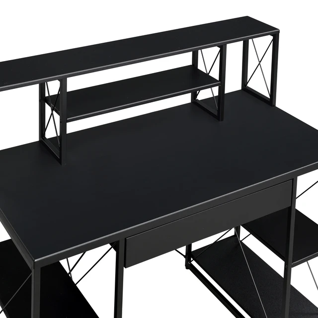 Alt view image 5 of 7 - Black Office Desk with Open Shelves and Hutch