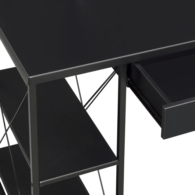 Alt view image 6 of 7 - Black Office Desk with Open Shelves and Hutch
