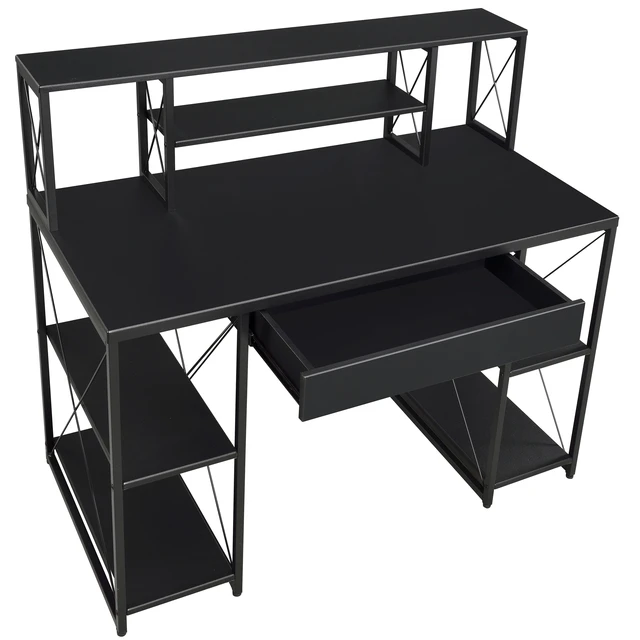Alt view image 4 of 7 - Black Office Desk with Open Shelves and Hutch