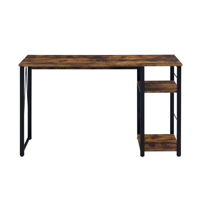 Alt view image 4 of 5 - Rectangular Writing Desk with 2 Tier Shelf, Weathered Oak and Black