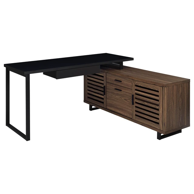 Alt view image 2 of 7 - Rodger Black and Walnut L-Shape Office Computer Desk