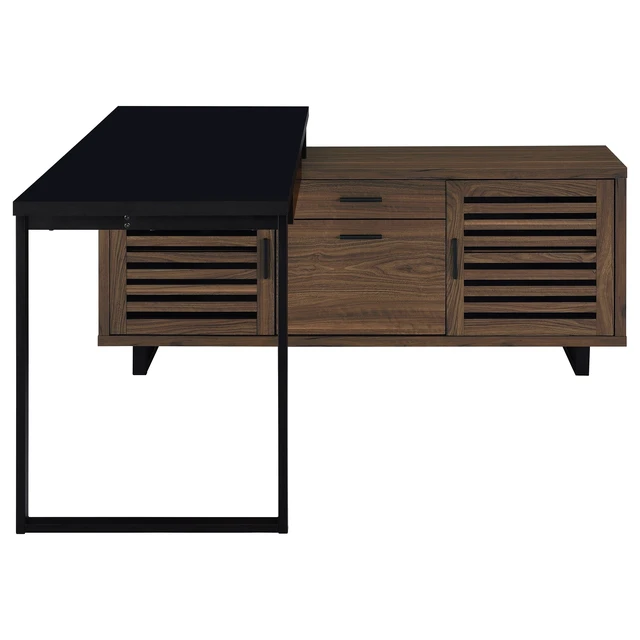 Alt view image 4 of 7 - Rodger Black and Walnut L-Shape Office Computer Desk
