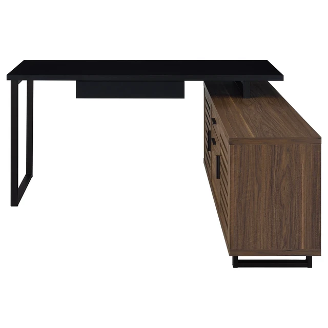 Alt view image 5 of 7 - Rodger Black and Walnut L-Shape Office Computer Desk