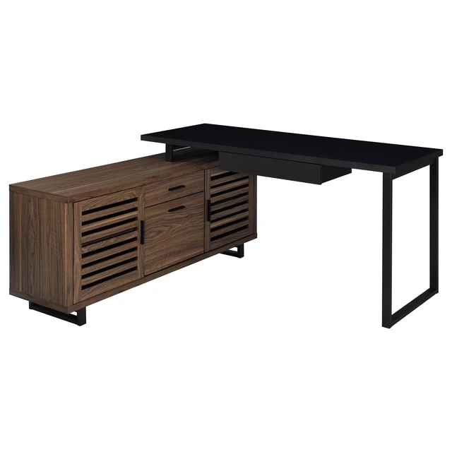 Alt view image 3 of 7 - Rodger Black and Walnut L-Shape Office Computer Desk