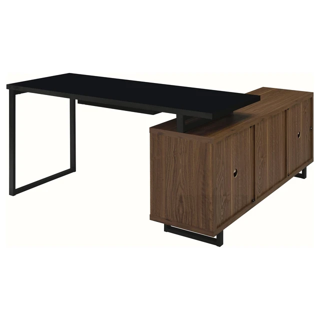 Alt view image 6 of 7 - Rodger Black and Walnut L-Shape Office Computer Desk