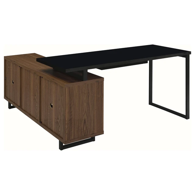 Alt view image 7 of 7 - Rodger Black and Walnut L-Shape Office Computer Desk