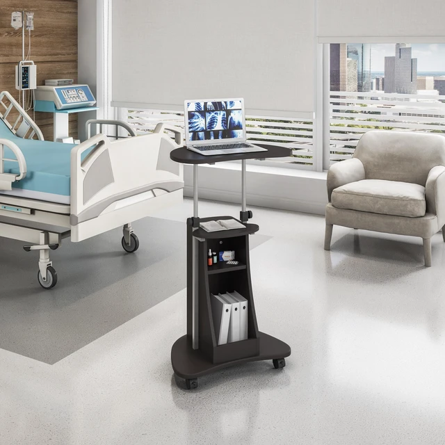 Main image of Sit-to-Stand Rolling Adjustable Height Laptop Cart With Storage, Graphite