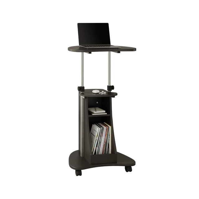 Alt view image 2 of 7 - Sit-to-Stand Rolling Adjustable Height Laptop Cart With Storage, Graphite
