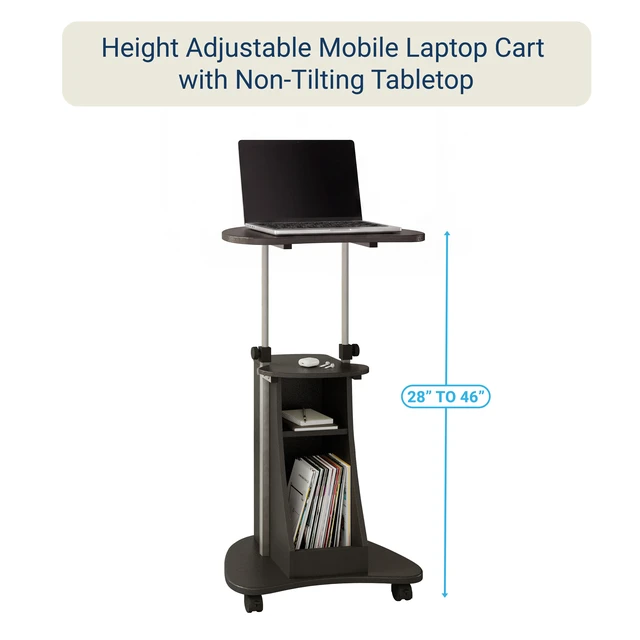 Alt view image 4 of 7 - Sit-to-Stand Rolling Adjustable Height Laptop Cart With Storage, Graphite
