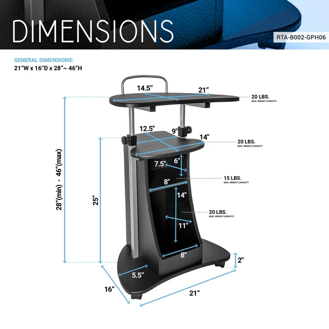 Alt view image 5 of 7 - Sit-to-Stand Rolling Adjustable Height Laptop Cart With Storage, Graphite